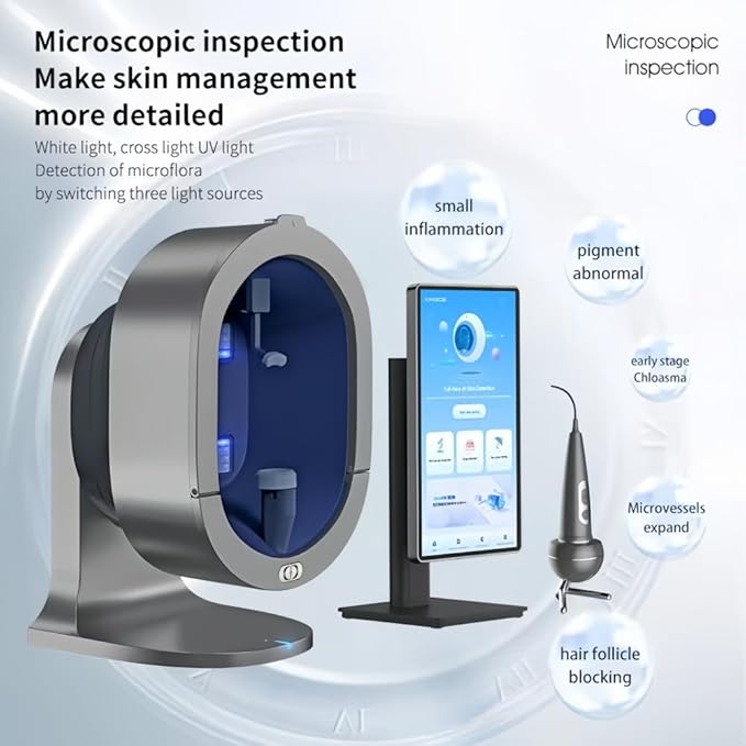AI Skin Analyzer Device for Face & Scalp – Multi-Light Detection for Acne, Aging, Pigmentation, Sensitivity, UV & Microflora Analysis, Sleep & Weight Reports, Gray, Home & Professional Use (Grey) image 3