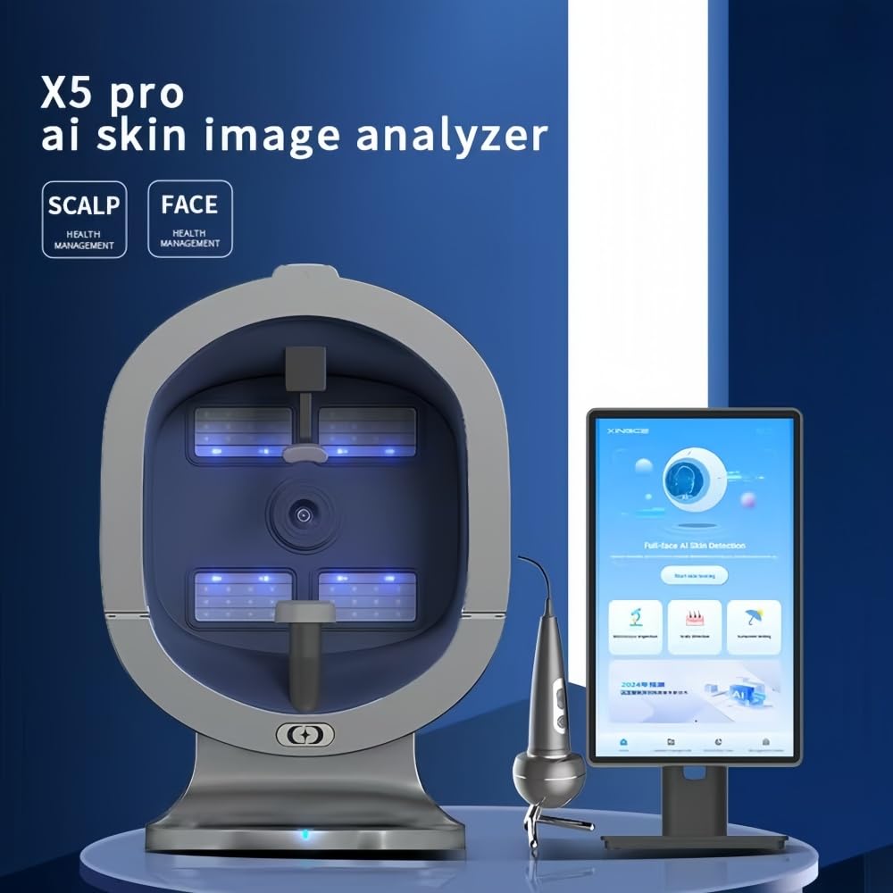 AI Skin Analyzer Device for Face & Scalp – Multi-Light Detection for Acne, Aging, Pigmentation, Sensitivity, UV & Microflora Analysis, Sleep & Weight Reports, Gray, Home & Professional Use (Grey) image 2