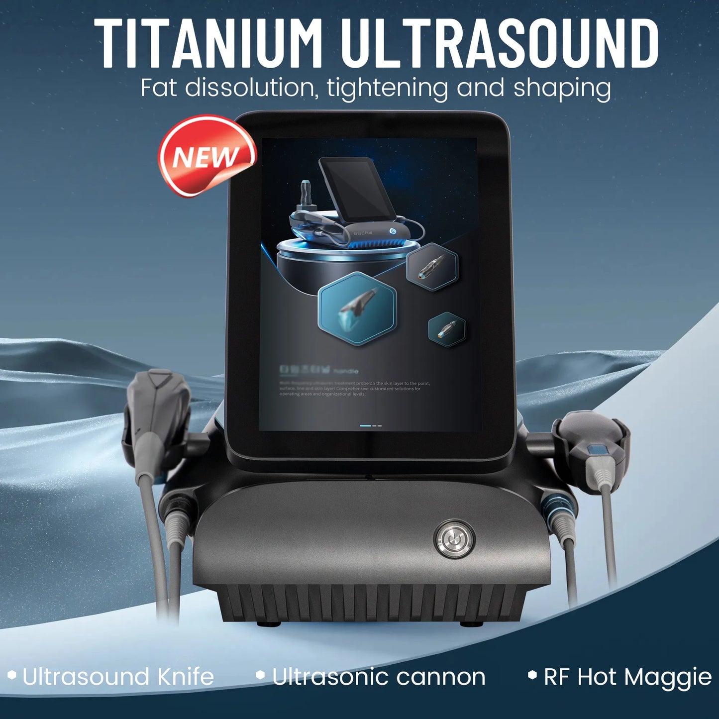 3-in-1 Titanium HIFU Ultrasonic RF Anti-Aging Machine with 3 Handles for Face and Body Lifting - Salon and Home Use image 2